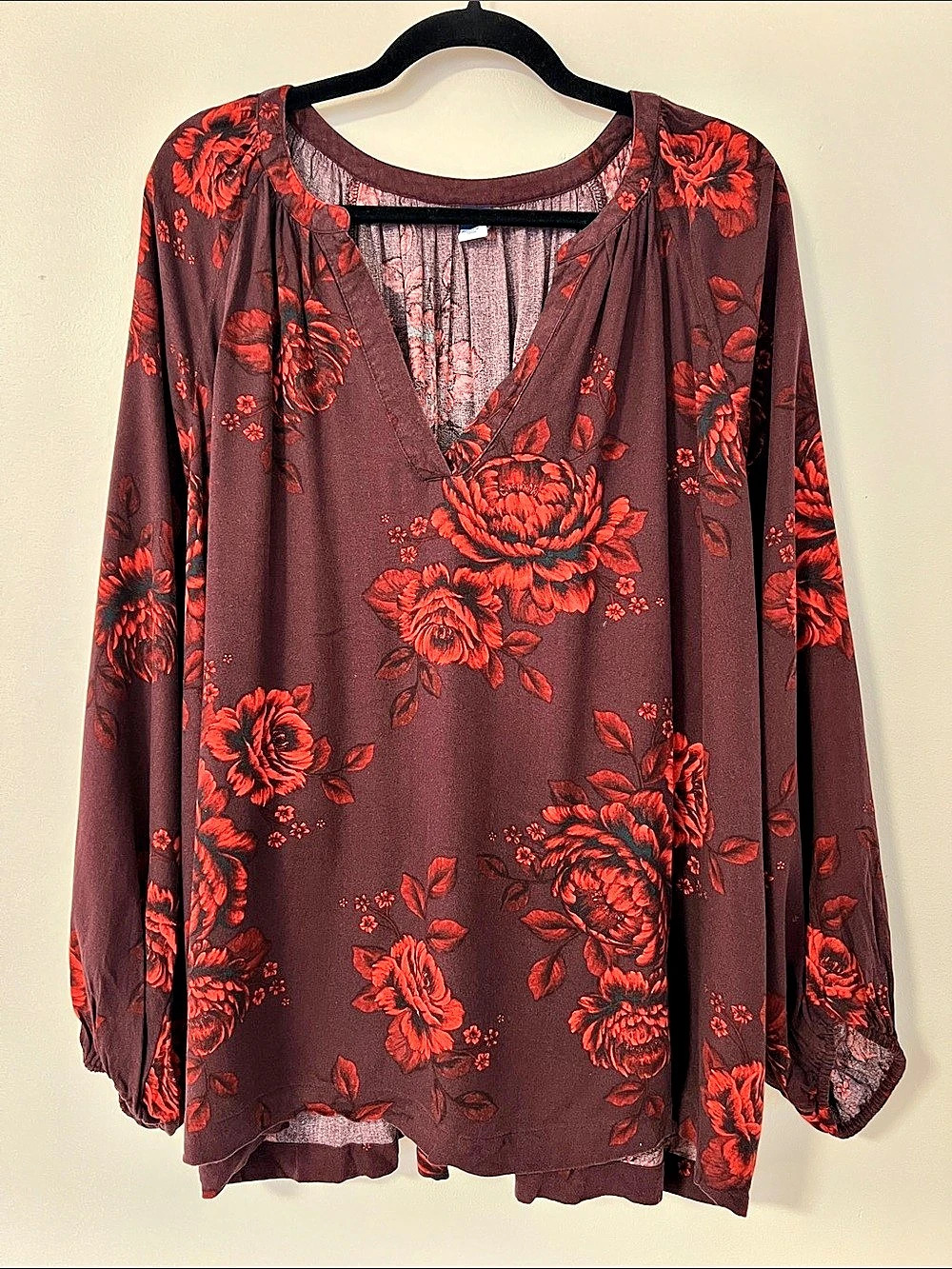 Old Navy Floral Blouse in Burgundy & Red XXL